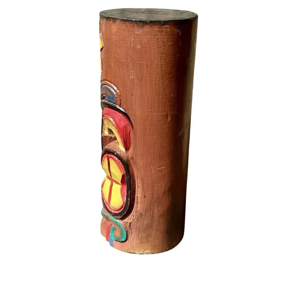 Wooden Hand Painted Carved Totem Tiki Souvenir Statue 12”